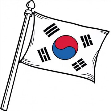 Illustration of the Korean Flag Waving, Symbolizing National Pride and Heritage.