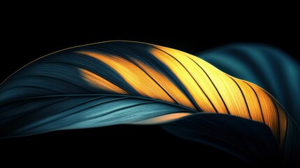 Obraz premium Dramatic backlit tropical leaf detail on black background