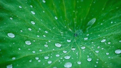 Intricate water droplets on lotus leaf forming organic patterns