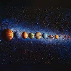  Illustration of Iconic Planets in the Solar System with Stunning Cosmic Background-Generative AI