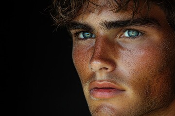 Obraz premium A Close Up Portrait Of A Man With Striking Blue Eyes