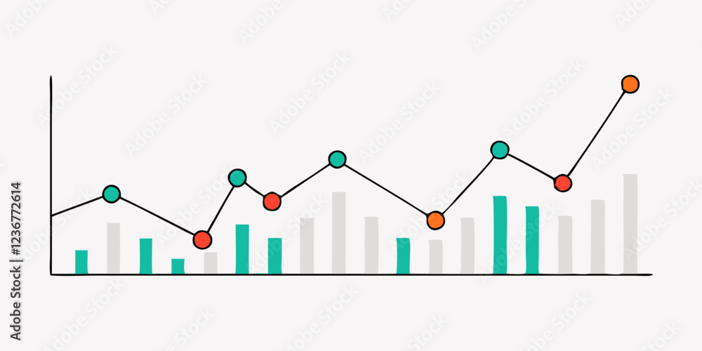 Poster line graph with data points and bar graph below, chart, data, graph, analysis, statistics, business,