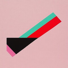 Abstract Composition with Red, Teal, Black, and Pink Shapes