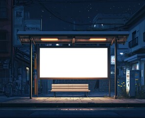 A blank white poster on the bus stop in Japan at night, mockup, template, high resolution, high definition. --ar 16:13 --v 6.1 Job ID: 8bd30f95-9f29-40b3-b06f-7030d82b4ce6