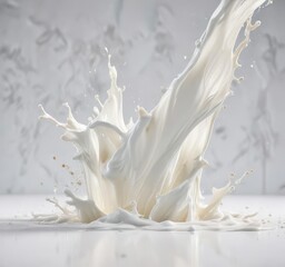Milk splash on a crisp white surface, creating a dynamic and textured visual effect,  natural,  texture,  movement