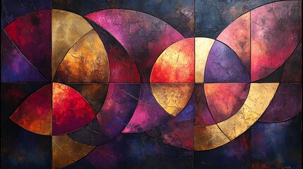 Abstract Gold And Burgundy Geometric Art Piece