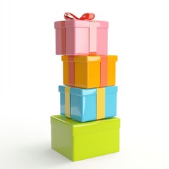 A colorful stack of gift boxes, beautifully arranged with ribbons. Perfect for celebrations and special occasions, bringing joy and excitement to any festive event.