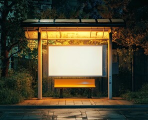 A blank white poster on the bus stop in Japan at night, mockup, template, high resolution, high definition. --ar 16:13 --v 6.1 Job ID: cdba6e09-4b42-4e9b-b1af-6add9208c35b