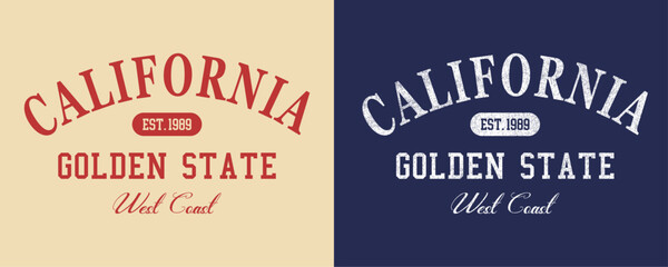 California West Coast Golden State retro college varsity typographic vector graphic.