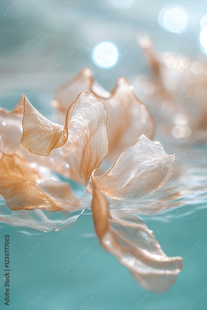 Poster delicate seaweed sways gracefully in shimmering emerald and muted gold hues, creating an ethereal un