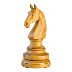 meticulously carved wooden chess knight detail and warm light brown hue isolated on png transparent background
