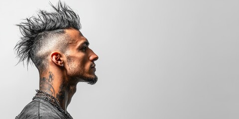 Portrait of a punk musician showing his liberty hairstyle