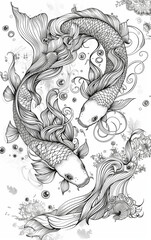 Pisces Mandala Illustration. Antistress coloring book. Zentangle Style Pisces Art Design. Drawing for Coloring Zodiac sign