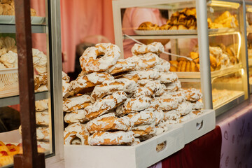 roscas with sweet glasaeado in the streets of the city of la paz bolivia - street food concept