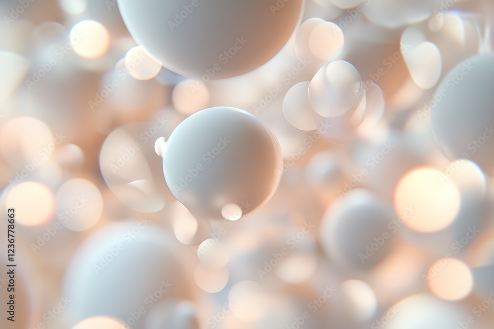 Poster multiple layers of blurred, transparent shapes float within a soft gradient background, giving an et