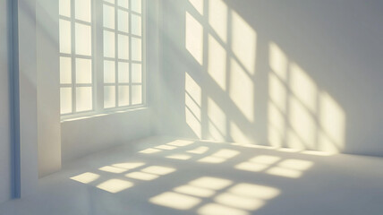 Abstract white room interior with window shadows on the wall background,