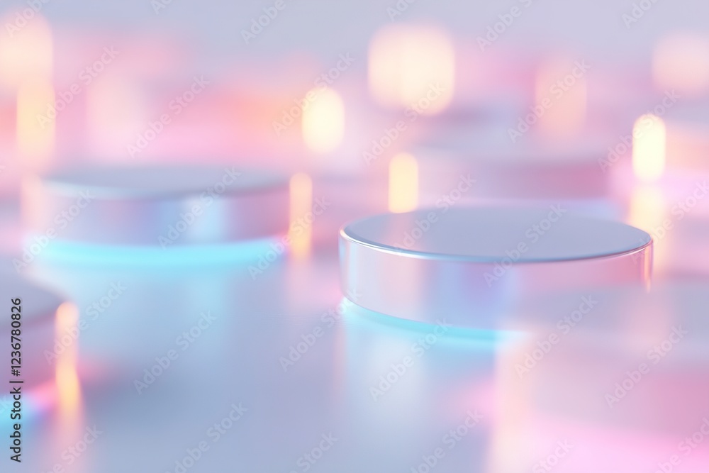 Poster soft-focus circular bokeh lights in gradient tones of blue and pink create an ethereal atmosphere, r