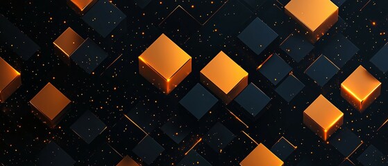 Golden Cubes Glowing Dark Abstract Background