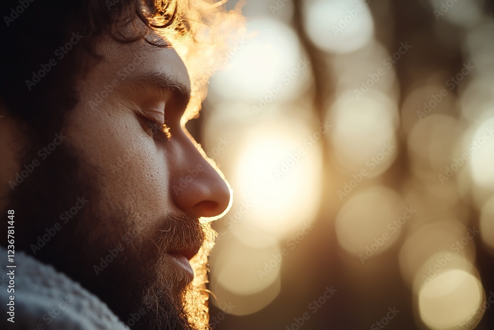 Aufkleber a person in profile is softly illuminated by the warm glow of a setting sun, creating an enchanting 