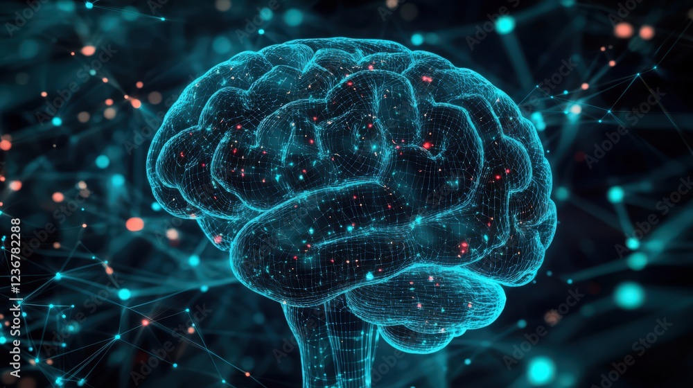 Aufkleber digital brain with glowing network connections representing neural activity