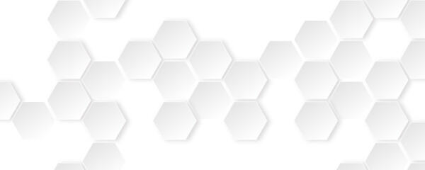 Abstract white hexagon concept design background. Seamless bright white honeycomb banner design. 