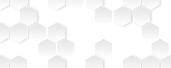 Abstract white hexagon concept design background. Seamless bright white honeycomb banner design. 