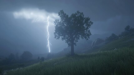 Lone Tree Under a Thunderous Sky