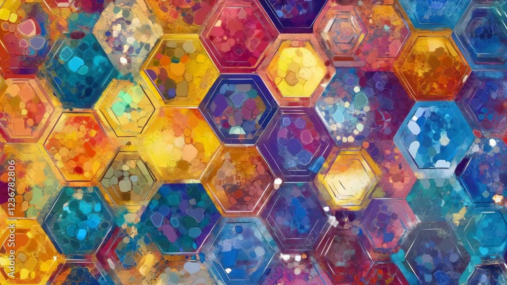 Aufkleber vibrant hexagonal pattern shifting with dynamic color transitions