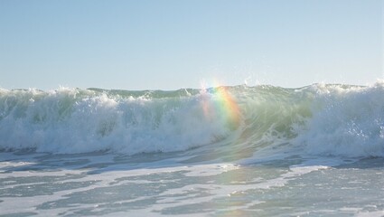 Vibrant slow motion wave crashing on sandy beach