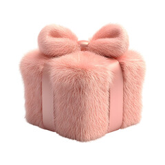 Fluffy 3D Cartoon Gift Box with Puffy Bow Isolated on Transparent Background