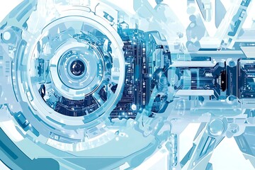 Obraz premium Abstract close-up of a glowing blue digital circuit board, showcasing intricate connections and technological design on a black background. 