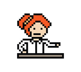 Cute pixel cartoon 8bit character woman doctor scientist game care decoration pharmacist female doctor scientist uniform lab hospital 8 bit woman pixel art game png vector.
