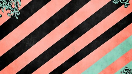 Obraz premium Abstract Diagonal Stripes Coral Black Green Design