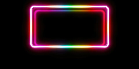 Neon square shape frame with shimmering effects and bright colors against black background, eye-catching visuals, bright colors, shimmering effect