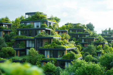 Naklejka premium future eco-friendly urban modular smart houses with greenery