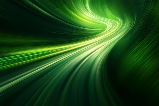 Abstract green light streaks, swirling motion, dark background, digital art, website banner