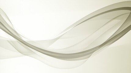 Obraz premium Abstract image featuring flowing, translucent waves in shades of beige and olive green against a white background. The curves create a sense of