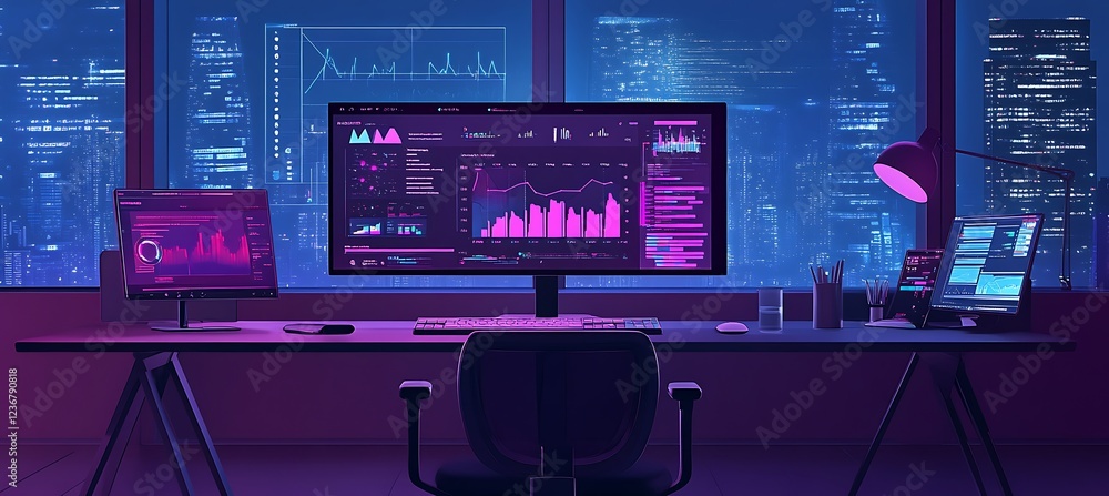 Aufkleber a modern digital workspace with charts and data