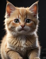 Obraz premium Kitten's soft fur blends with dark surroundings, quiet animal, softness, hidden form