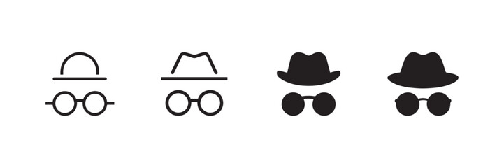 Minimalist Incognito Man Vector Icon Set with Hats and Glasses