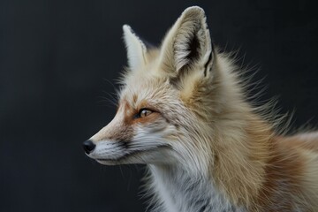 Obraz premium Red fox with intense gaze and pricked ears, showcasing the beauty of its fur against a dark background