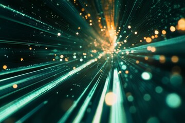 Obraz premium Abstract light streaks, cosmic tunnel, glowing particles, dark background, digital art