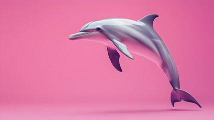 Fototapeta premium Dolphin standing against a solid pink background exuding confidence and charm ultra-detailed high-quality studio portrait with a sleek and playful presence