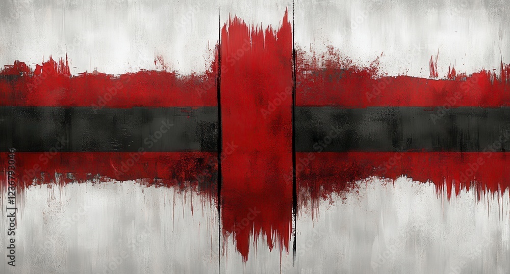 Poster abstract red and black paint splatters on a textured white background. the colors are bold and contr