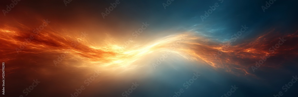 Poster abstract image depicting a swirling blend of warm orange and cool blue hues, creating a dynamic and 
