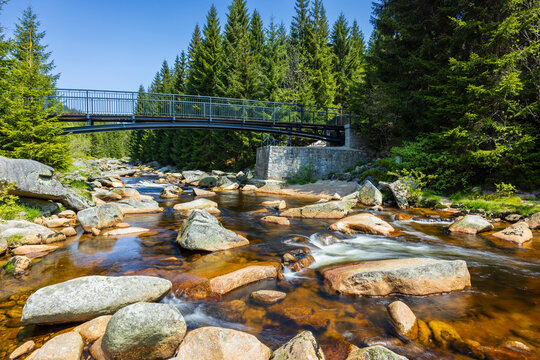 Spring landscape near Karlovsky most, Czech and Poland border, Jizerky mountains, Czech Republic