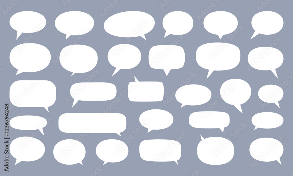 Poster White speech bubbles of various sizes and shapes. different types. simple flat design. vector illustration.