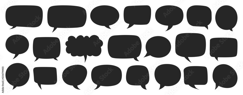 Poster Silhouette speech bubble vector set. black on a white background. simple flat design. text box and message icon collection on a white background. vector illustration.