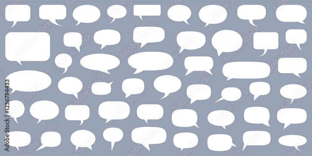 Poster A large set of white speech bubbles. The white text boxes are empty. flat vector illustration. simple shapes.