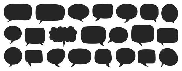 Silhouette speech bubble vector set. black on a white background. simple flat design. text box and message icon collection on a white background. vector illustration.